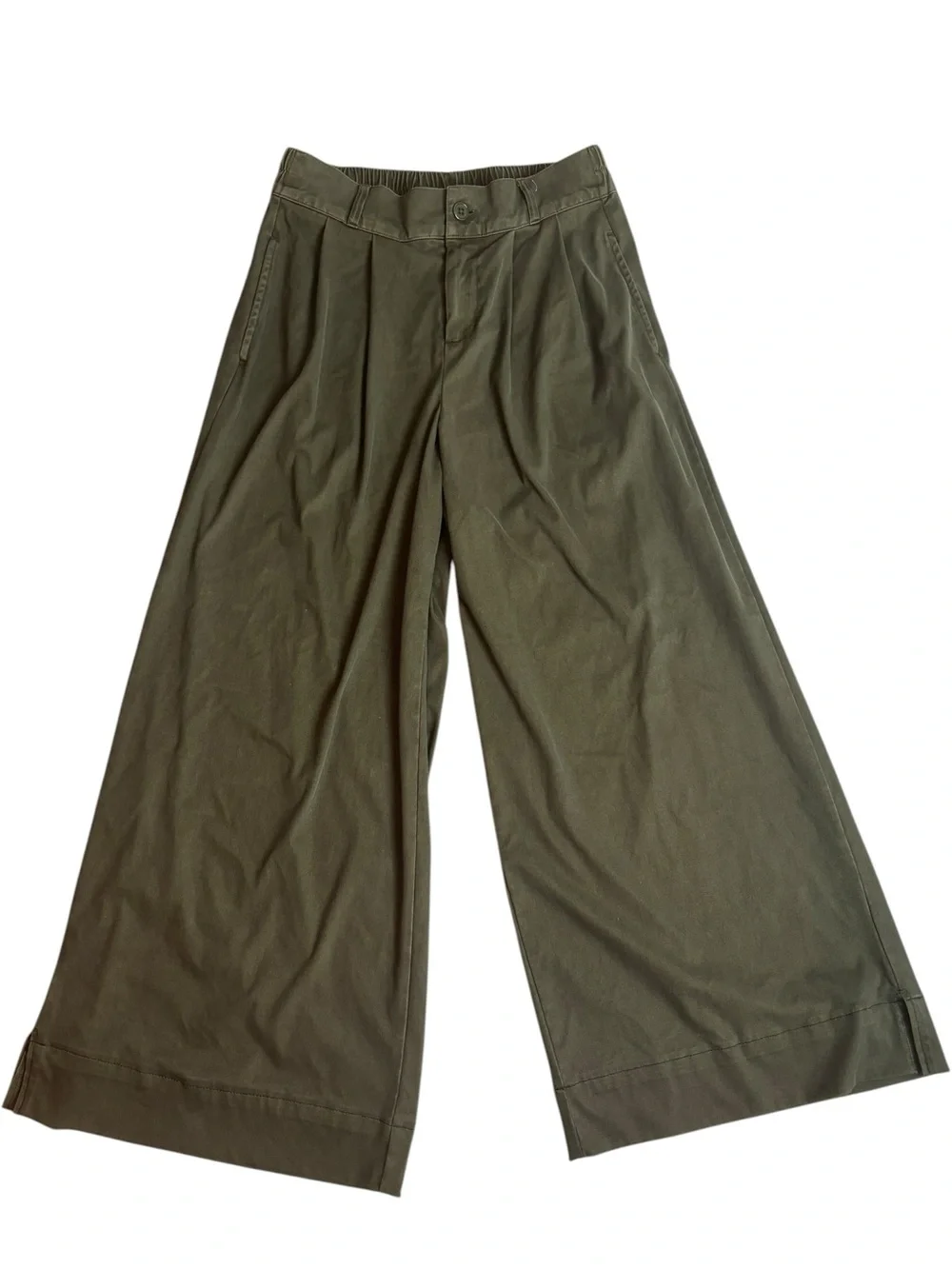 Lyocell Wide Leg Dark Green Elastic Waist Pleat Pants Size Small 27
